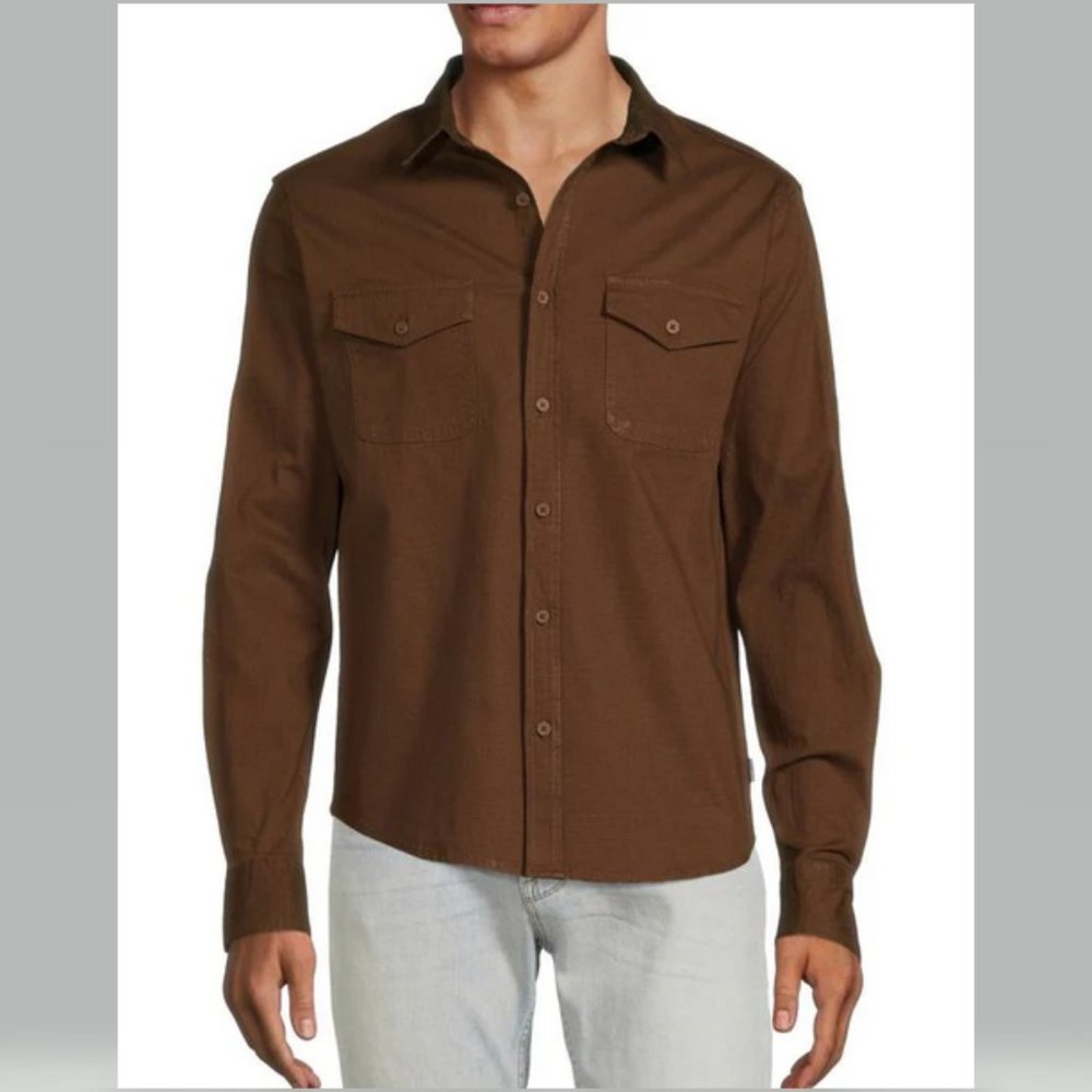 Onia All Terrain Cotton Stretch Ripstop Overshirt in Bison Size XL
